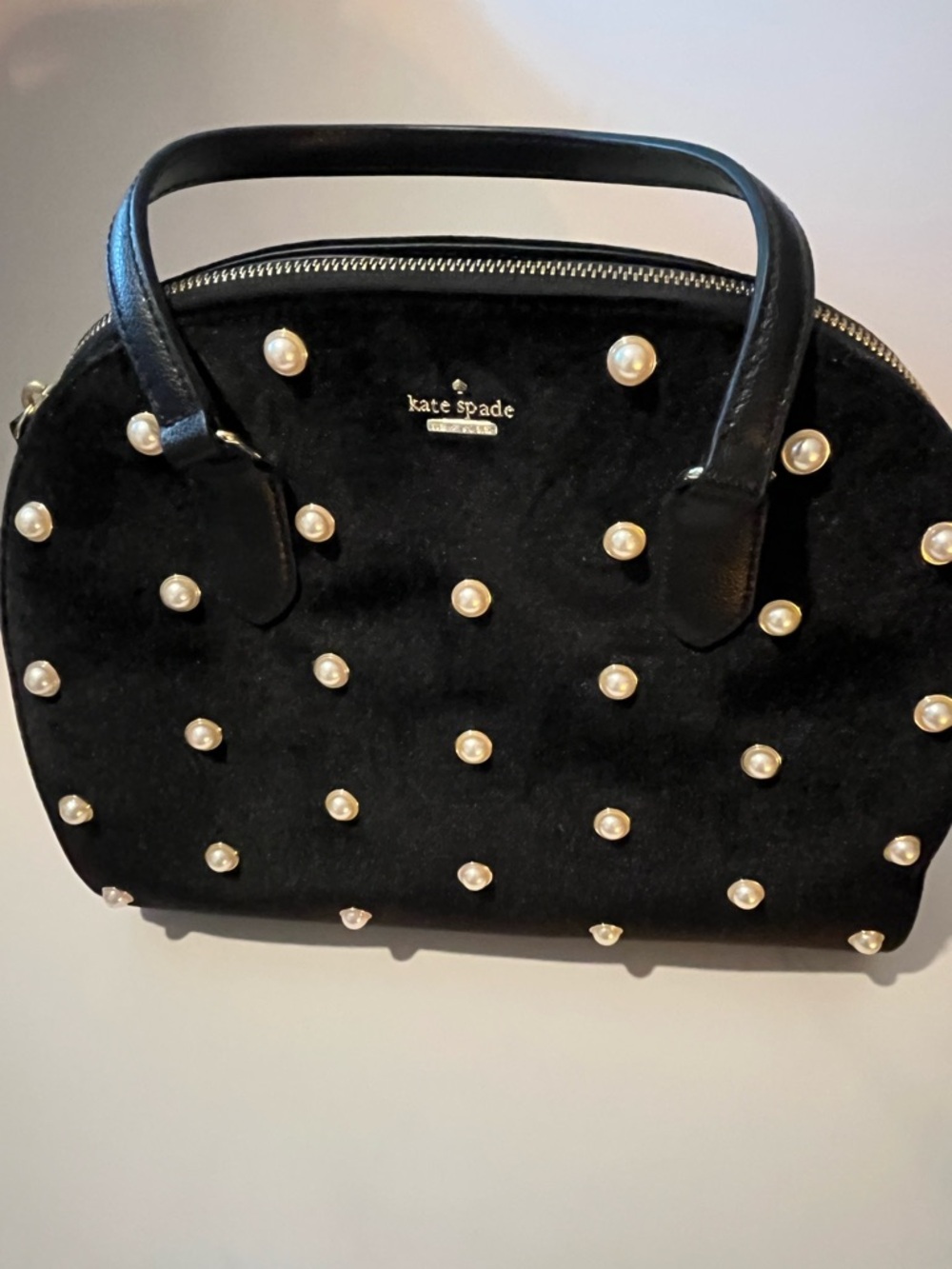 kate spade Black Pearl-Accent Velvet Satchel - Picture 2 of 7